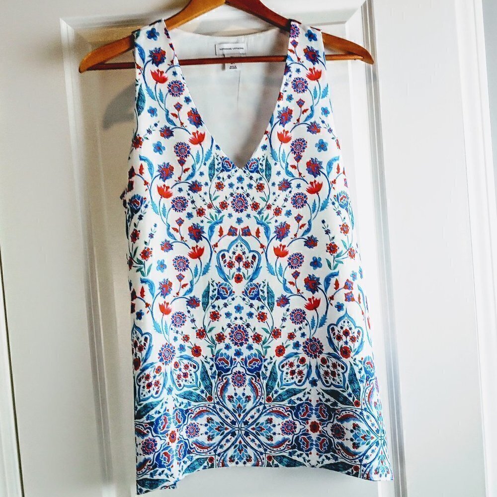 Adrienne Vittadini Floral V-Neck Sleeveless Top